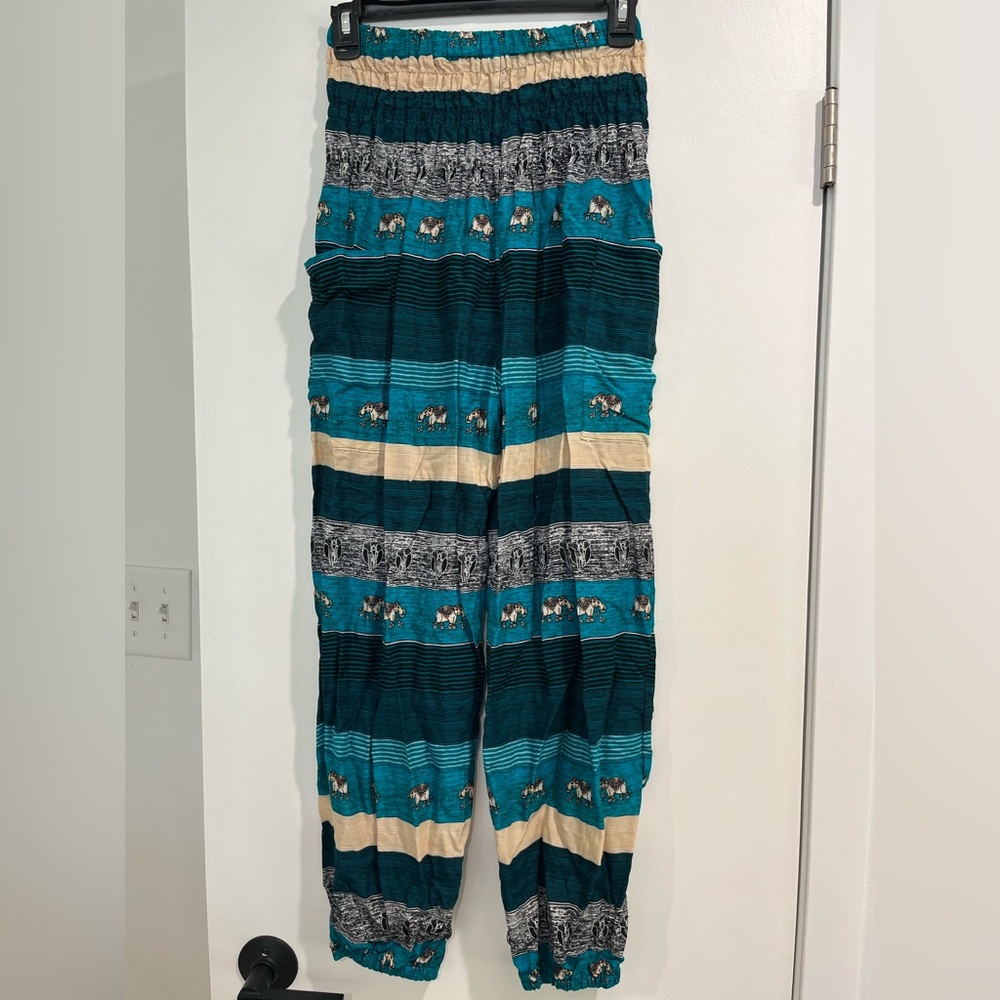 The Elephant Pants Striped Teal and Cream Women's Pants One Size